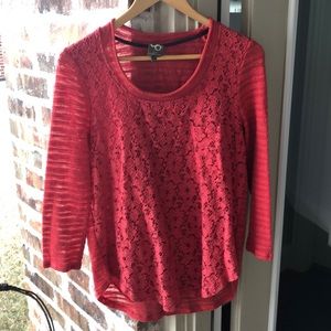 Anthropologie One September Coral Lace Top, Sz S